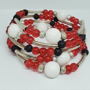 Red crackle and Lava Bead Wire Wrap Bracelet